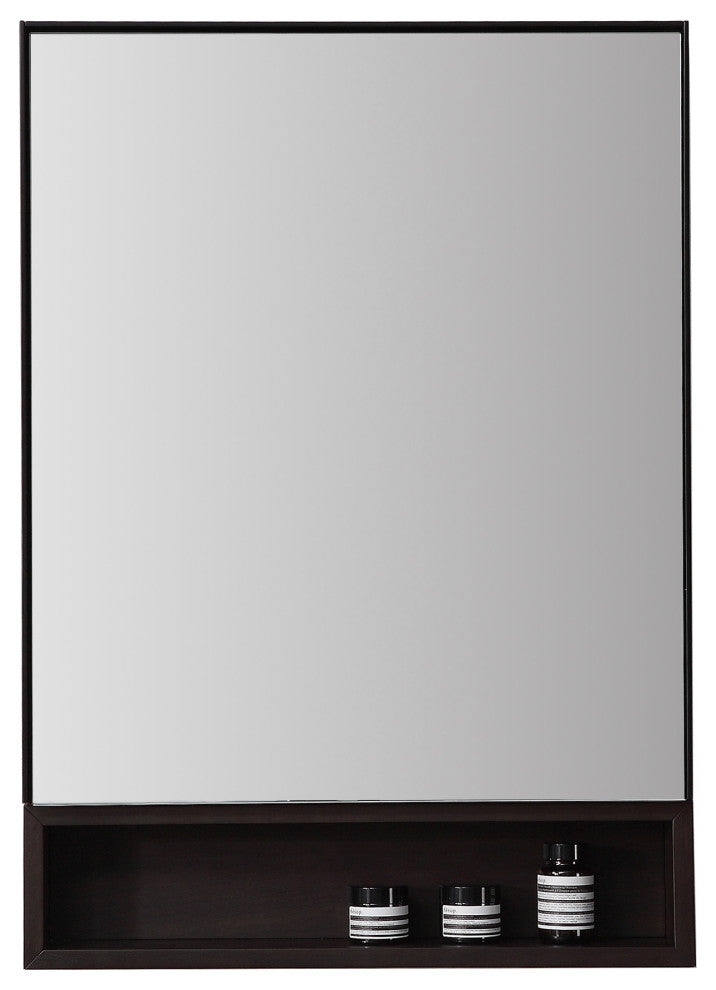 Bergen Modern Medicine Cabinet, Matte Black Frame, Dark Walnut Shelf, 24"