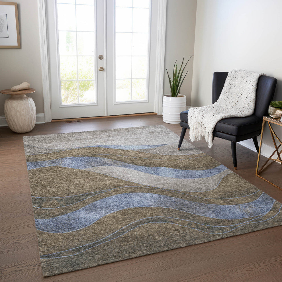 Machine Washable Indoor/Outdoor Chantille ACN1892 Taupe 5' x 7'6" Rug