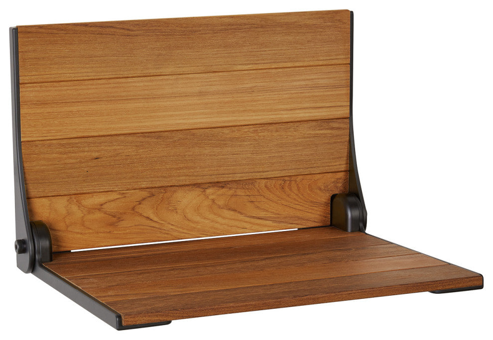 Silhouette Natural Teak Wood Folding Shower Bench Seat, Matte Black Frame