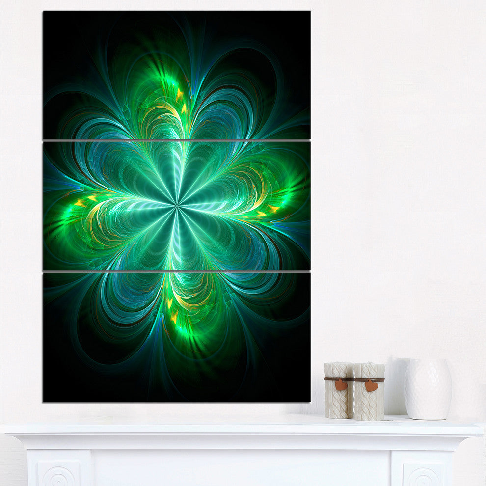 "Green Fractal Flower Blooming" Metal Wall Art, 3 Panels, 28"x36"