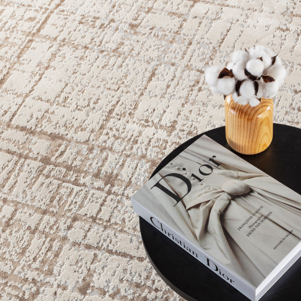 High-Low Kinsley Ivory/Brown Rug, Ivory, 12'x15'2"