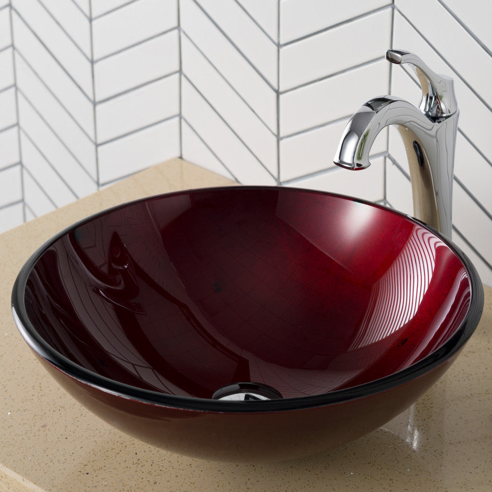 Irruption Red 16 1/2" Glass Vessel Bathroom Sink