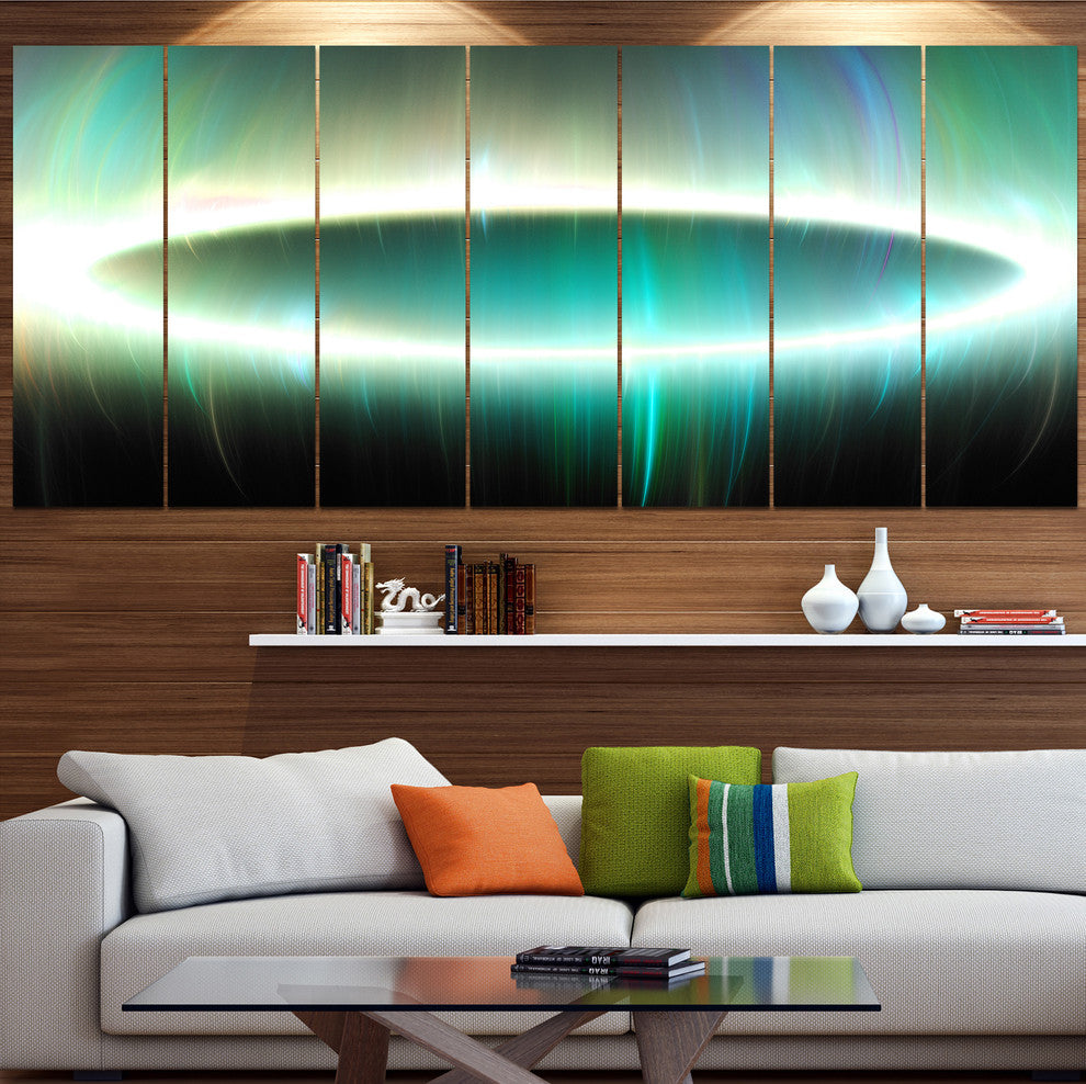 Large Green Oval Fractal Light, Abstract Canvas Art Print, 83"x32", 7 Panels