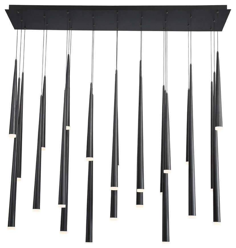 Cascade LED 23-Light Etched Glass Linear Chandelier 3500K, Black