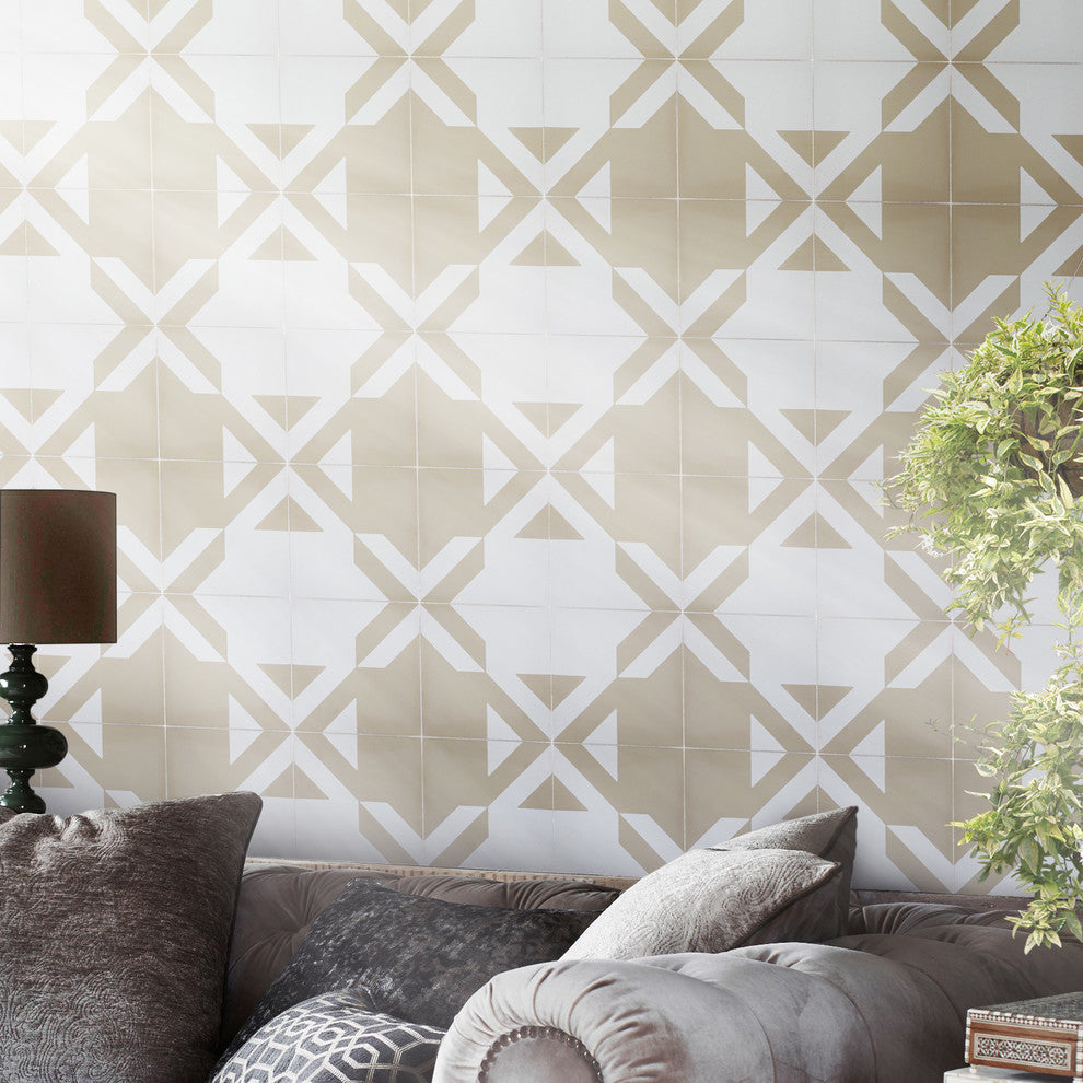 Tantan Handmade Cement Tile, Tan/White, Sample
