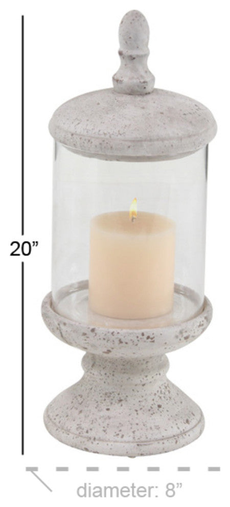Traditional 20"x8" Distressed Cement and Glass Jar