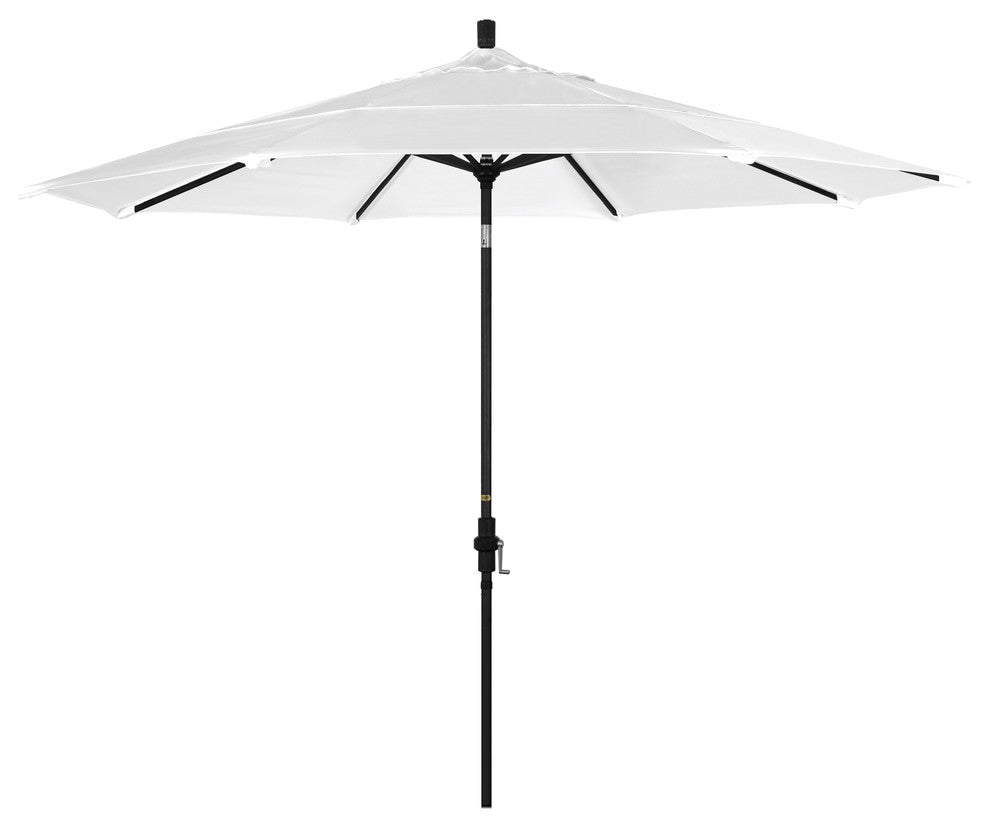 11' Stone Black Collar Tilt Crank Aluminum Umbrella, Sunbrella, Natural