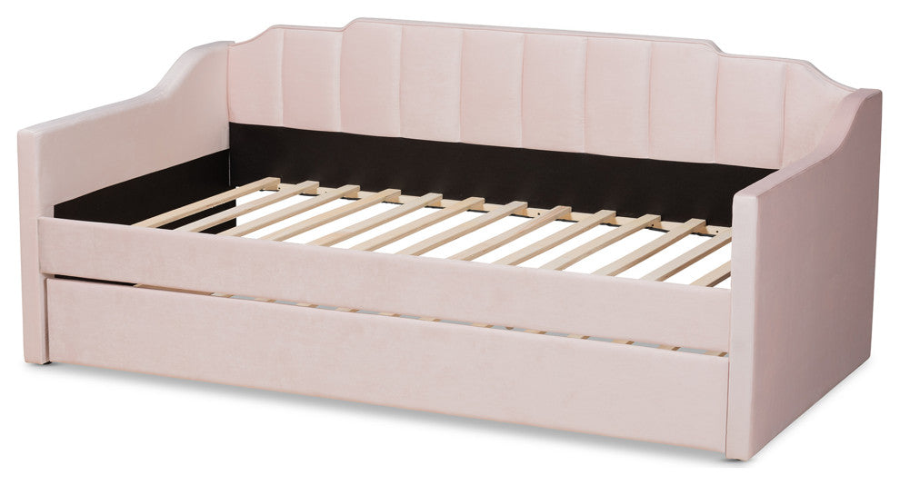 Zaida Modern Glam Trundle Daybed, Pink, Twin
