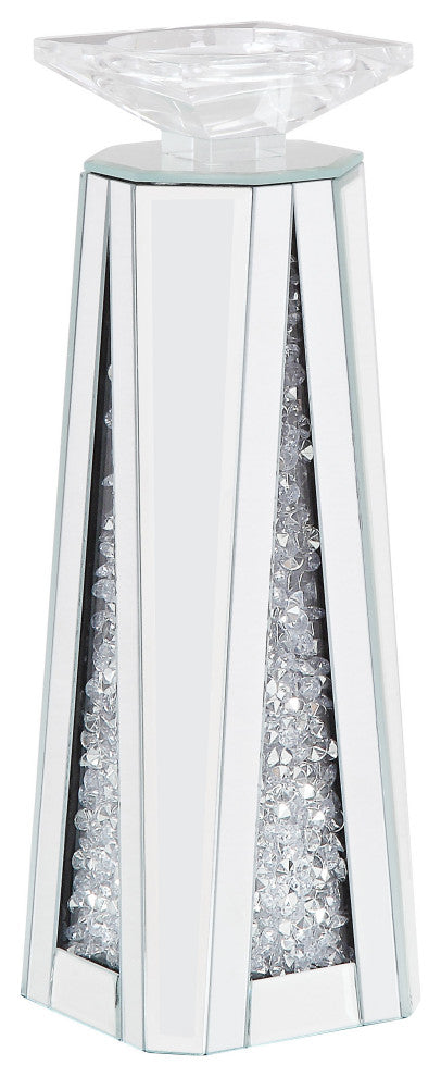 Benzara BM195998 Wood and Glass Candle Holder, Clear, Set of 2 Small