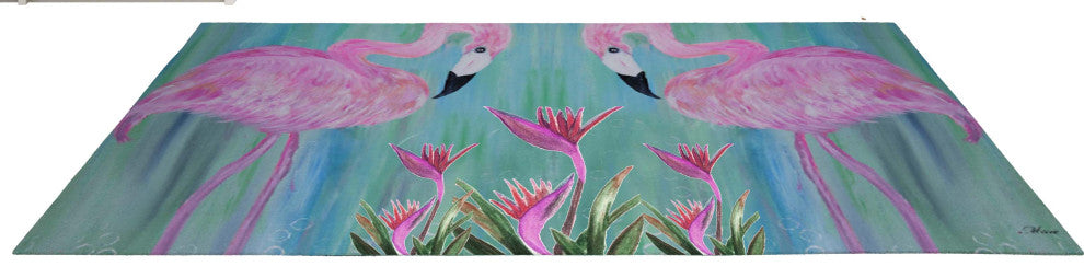 Chenille indoor area rugs size 96"w x 60" h, Flamingos Bird of Paradise Pink