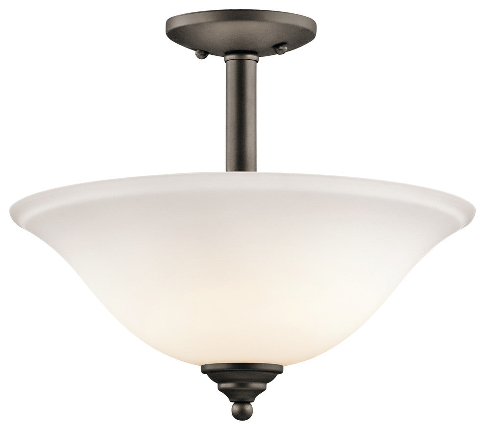 Pendant/Semi Flush 2-Light, Olde Bronze/Satin Etched Glass, Standard