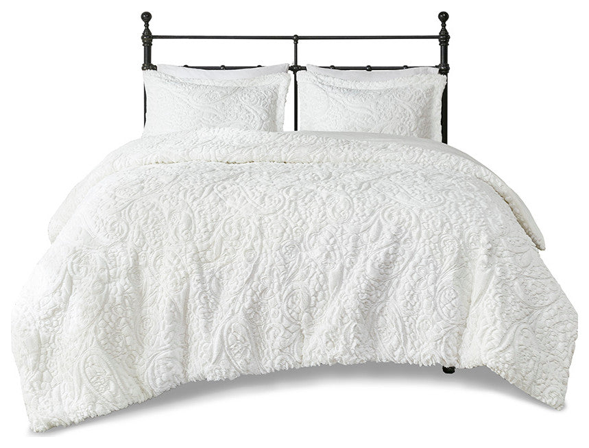 Madison Park Norfolk Embroidered Floral Plush Fur Comforter Mini Set, Ivory