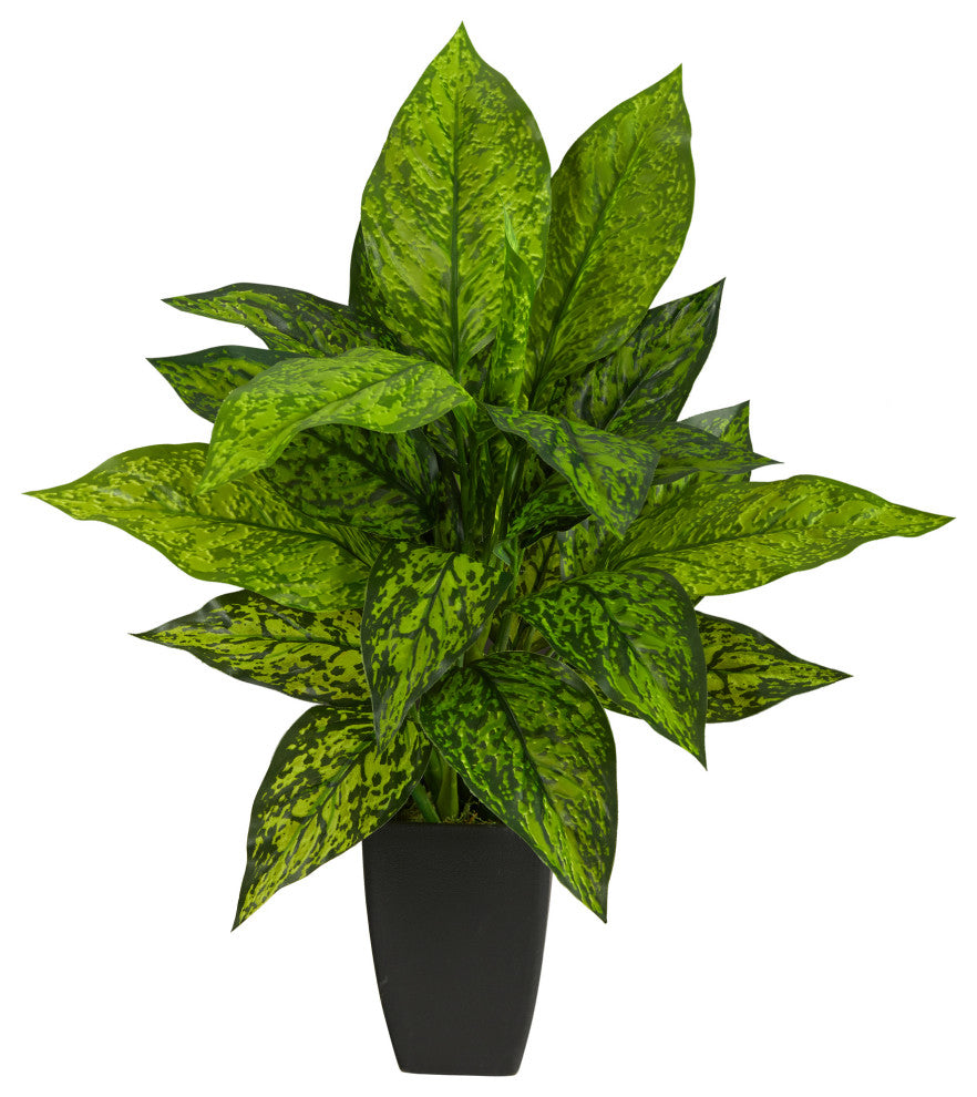 21" Dieffenbachia Artificial Plant, Black Planter