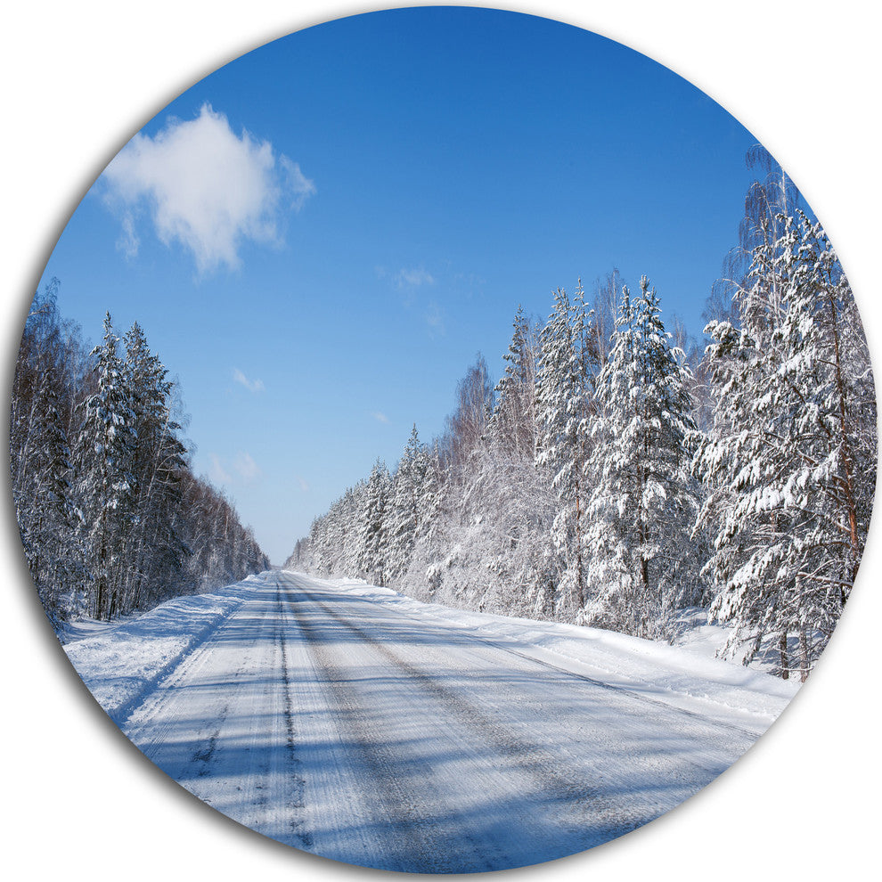 Winter Road, Landscape Photography Large Disc Metal Wall Art, 36"