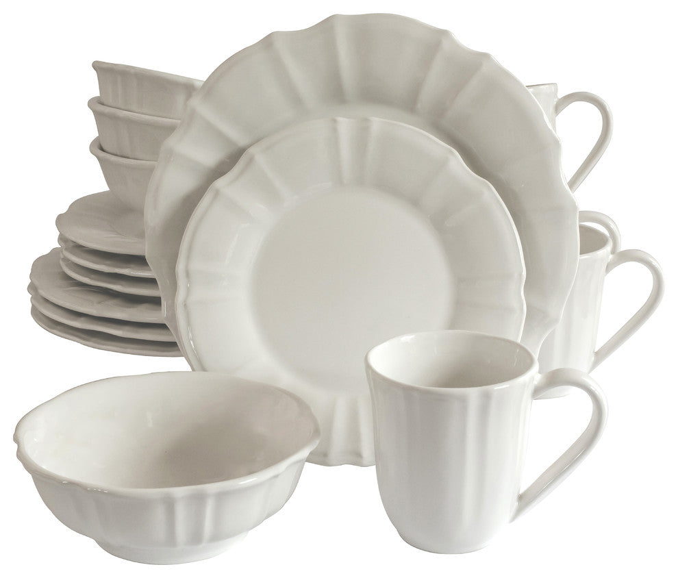 Chloe 16 Piece Dinnerware Set, Service for 4, White