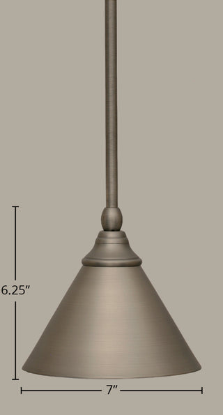 Stem Mini Pendant In Brushed Nickel, 7" Brushed Nickel Cone Metal Shade Glass