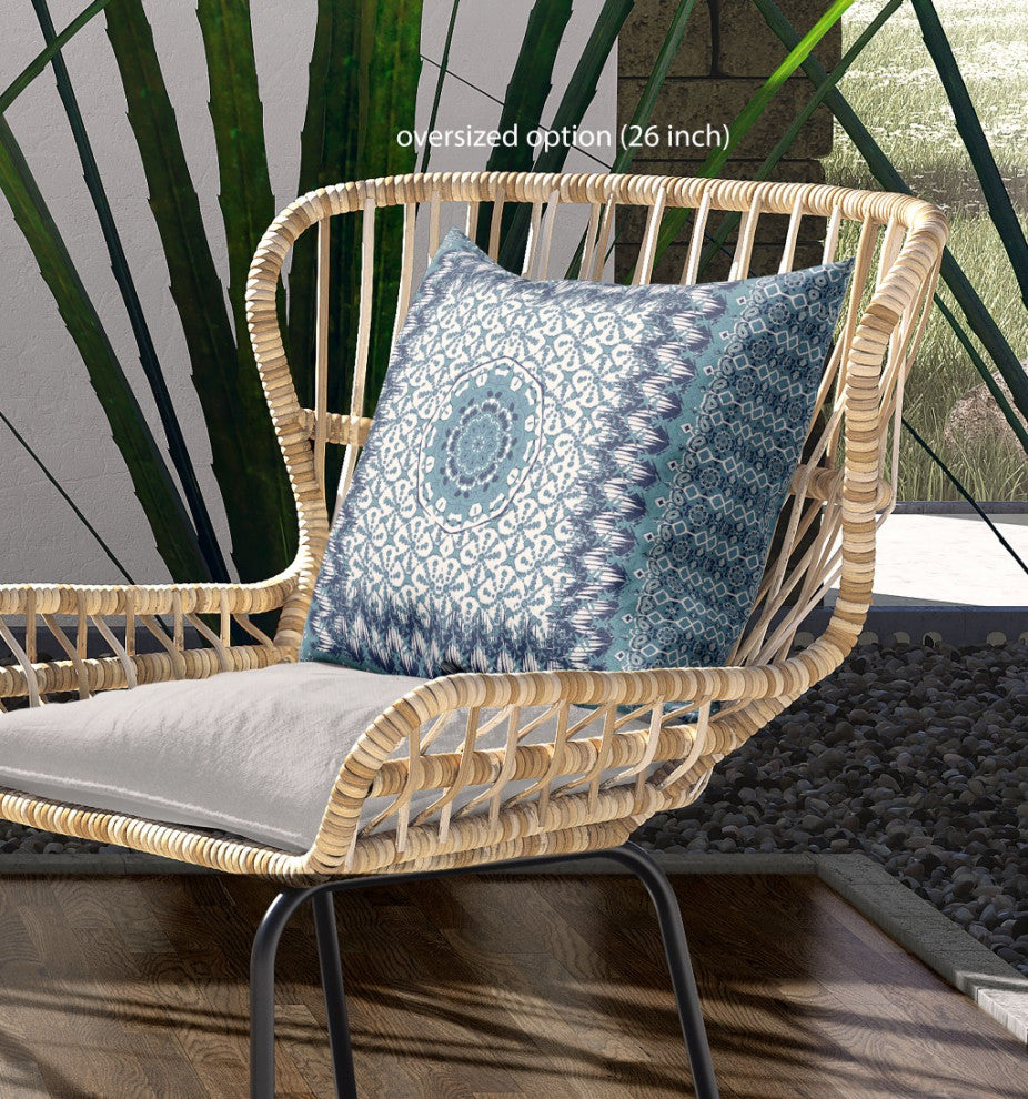 20 Blue White Holy Floral Indoor Outdoor Throw Pillow