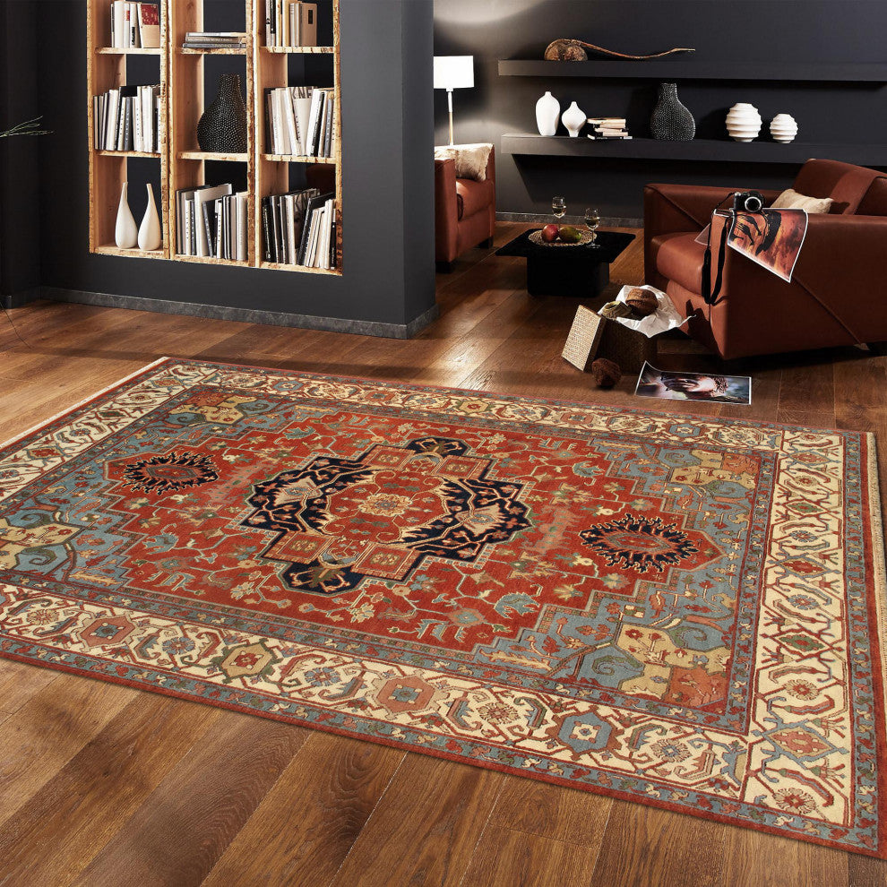 Pasargad Home Serapi Collection Hand-Knotted Rust Wool Area Rug, 11'10"x15'2"