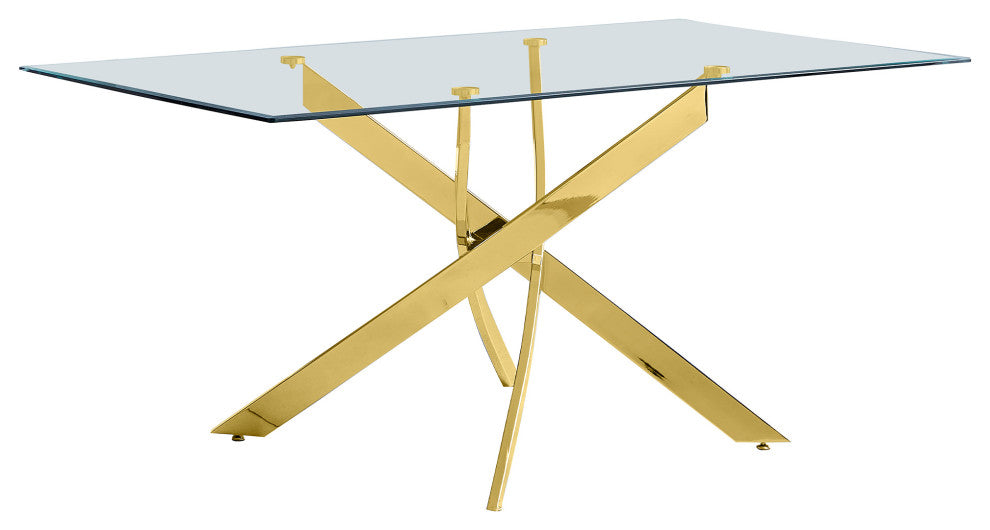 Alison Contemporary Rectangle Glass Dining Table, Gold