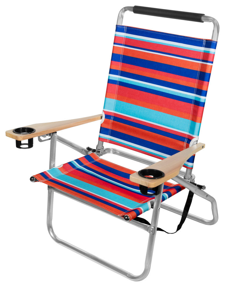 Garden Elements Foldable Reclining Aluminum Beach Chairs With Cupholders, 2 Pack