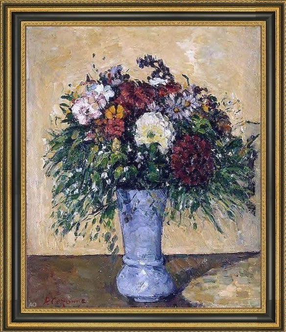 Paul Cezanne Flowers in a Blue Vase Framed Premium Canvas Print, 16"x20"
