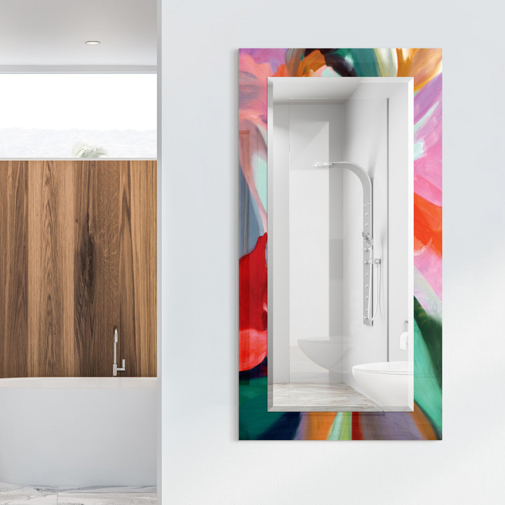"Chaos" Beveled Mirror on Printed Abstarct Tempered Art Glass, 54x28"