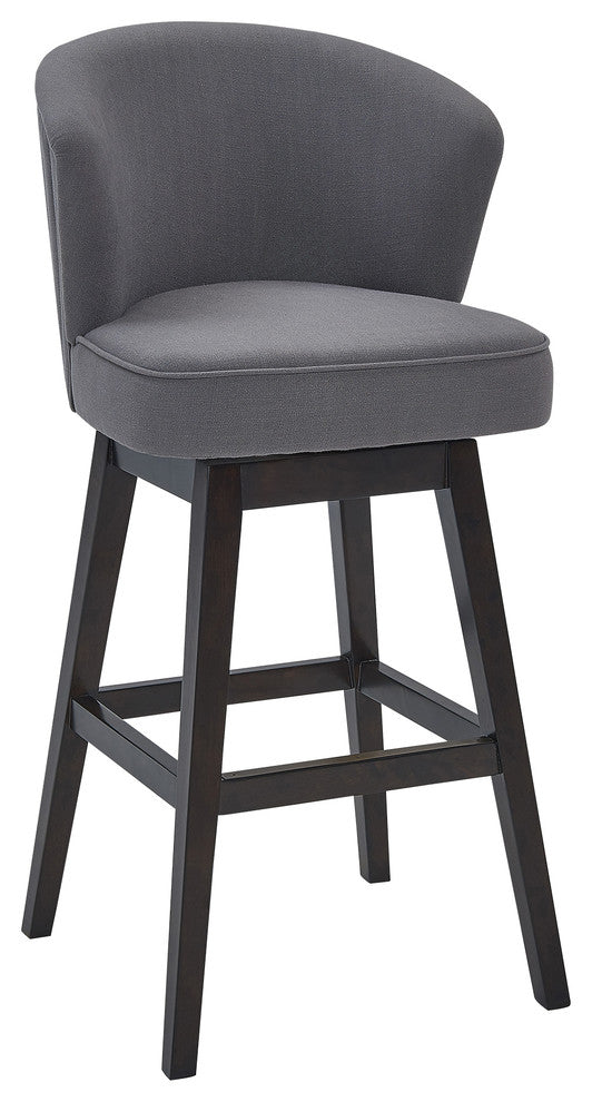 Mussig 26" Wood Swivel Counter Stool, Espresso Finish, Gray Fabric