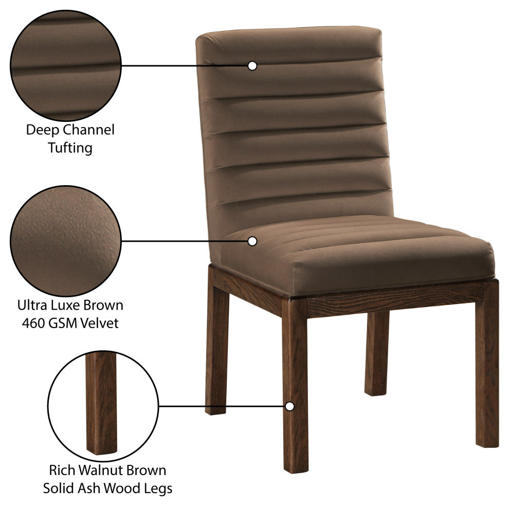 Evelyn Upholstered Dining Chair, Brown, Velvet, Walnut Finish