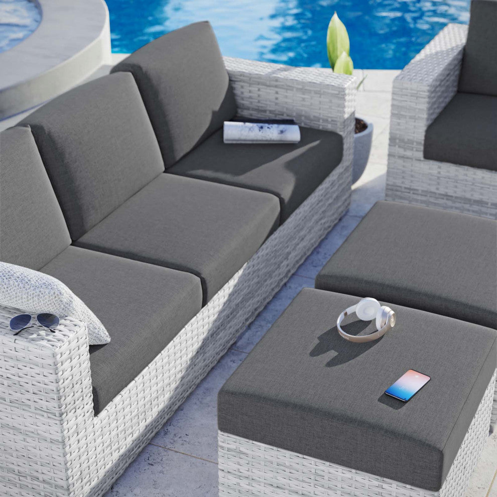 Lounge Sectional Sofa Chair Set, Rattan, Wicker, Gray, Modern, Outdoor
