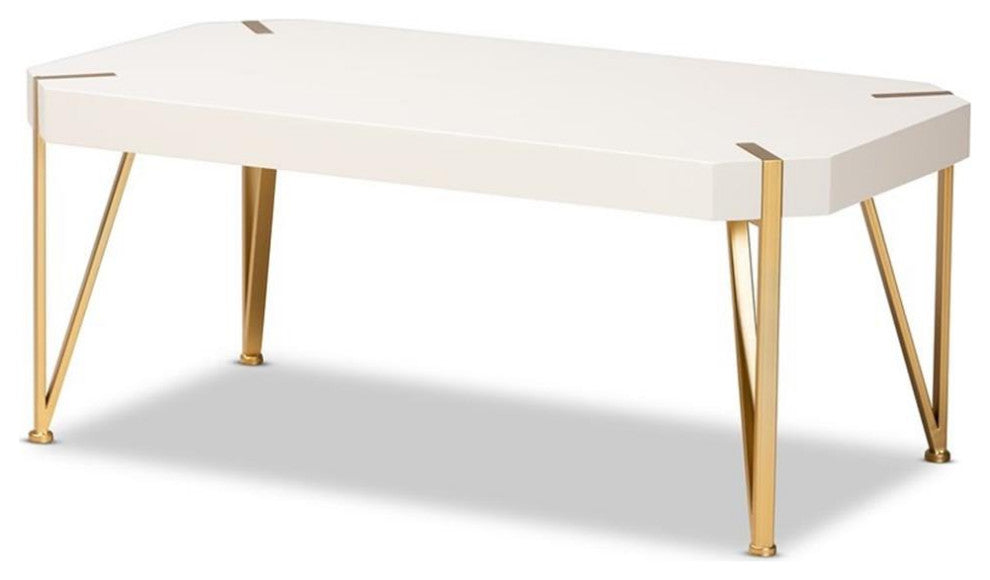 Baxton Studio Kassa Gold Metal and White Finished Wood Coffee Table
