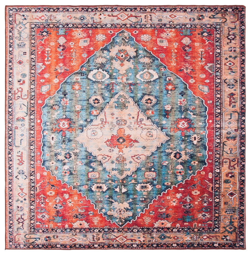 Safavieh Tucson TSN104 Rug Machine-Washable, Beige/Blue, 8' Square