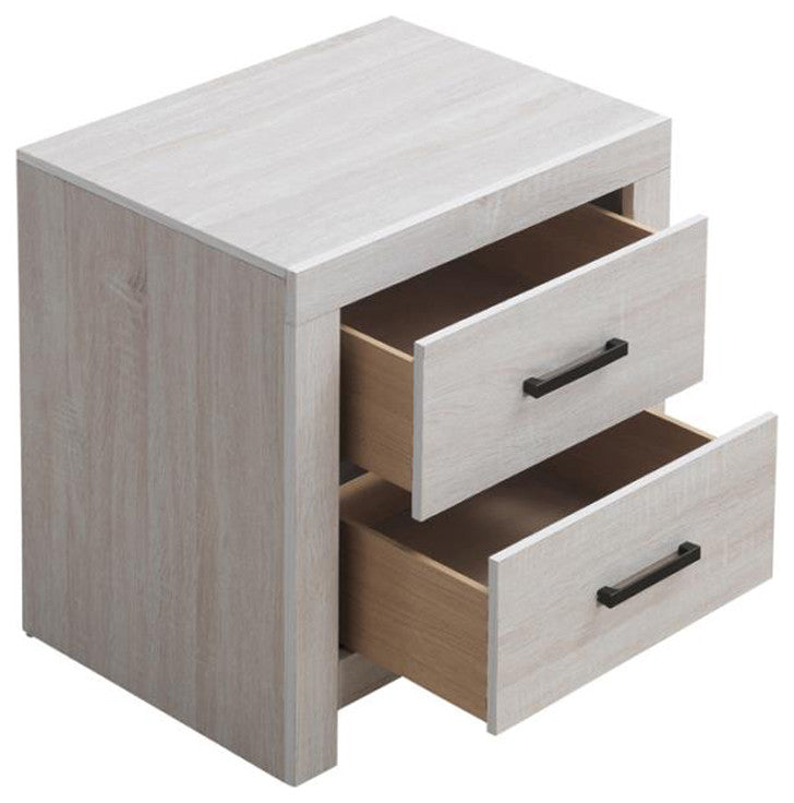 2 Drawers Wood Nightstand, Coastal White