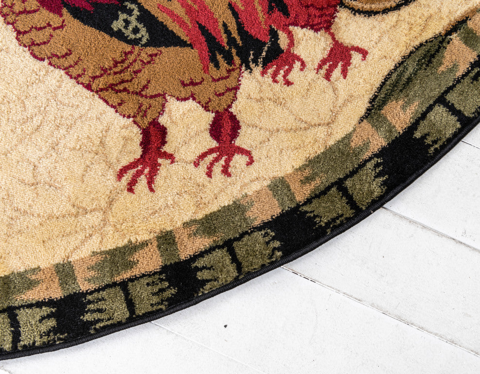 Unique Loom Cream Barnyard Farm 4' Round Rug