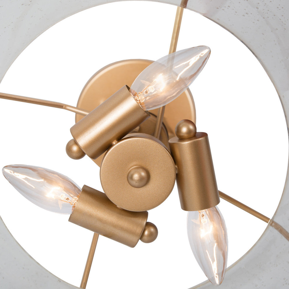 Modern 3-light Semi Flush Mount Gold Drum Ceiling Light Hollow Glass Shade