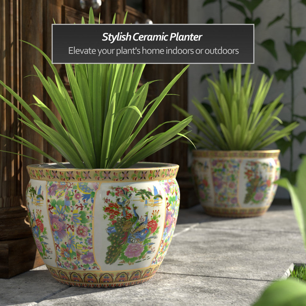 18" Satsuma Birds and Flowers Porcelain Fishbowl