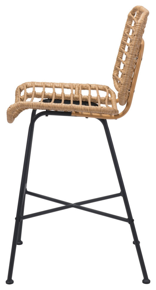 Bar Stool Chair Barstool, Set of 2, Steel Metal, Natural, Black, Outdoor Patio