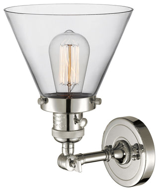 Large Cone 1-Light Sconce, Polished Nickel, Glass: Clear