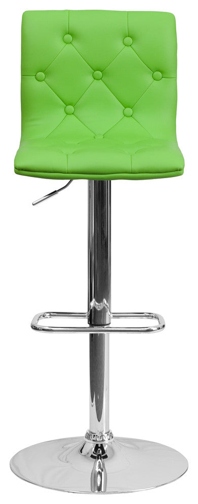 Tufted Vinyl Adjustable Height Barstool With Chrome Base, Green