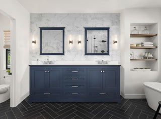 Dukes 80" Navy Blue Double Square Sink Vanity with Quartz Top, No Mirror
