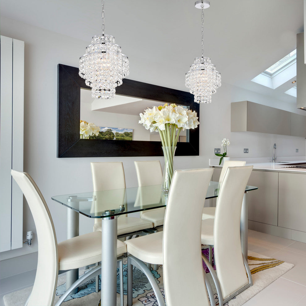1-Light Chrome Modern Glam Mini Chandelier With Tier Cascading Crystals