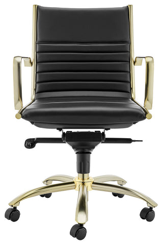 Dirk Low Back Office Chair, Black With Matte Brushed Gold Base