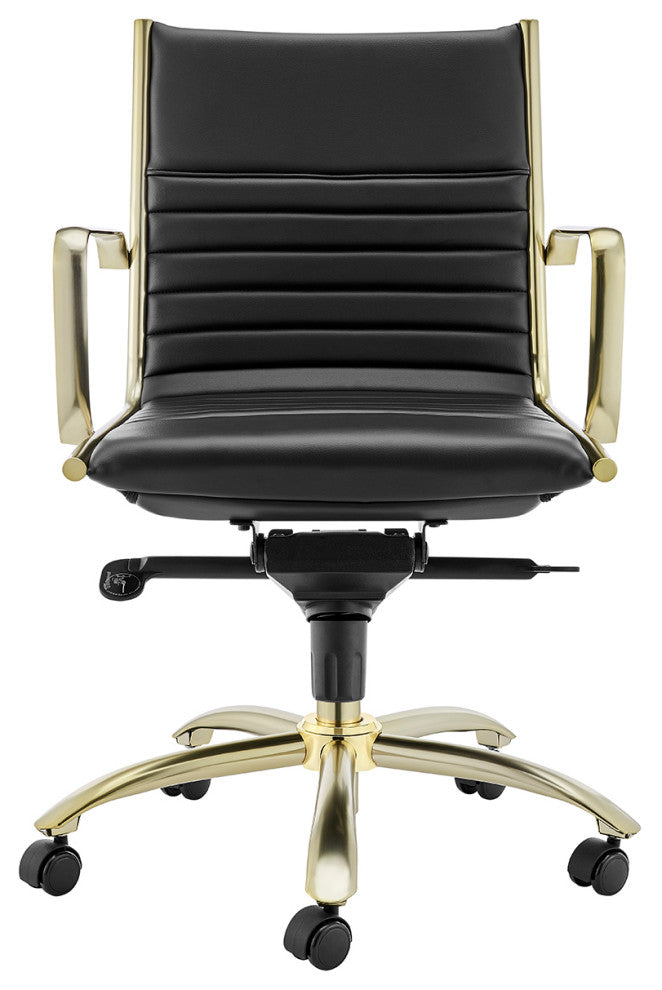 Dirk Low Back Office Chair, Black With Matte Brushed Gold Base