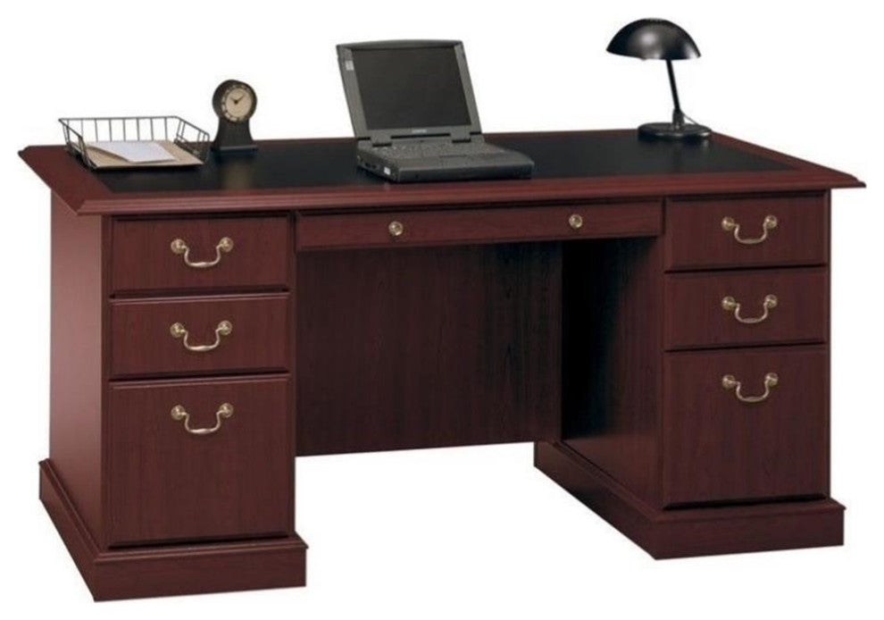 Saratoga Executive Desk in Harvest Cherry and Black - Engineered Wood
