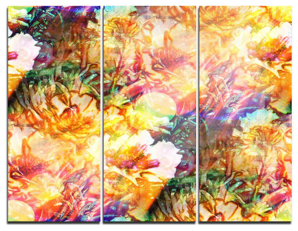 "Bokeh Flowers Seamless" Glossy Metal Wall Art, 3 Panels, 36"x28"