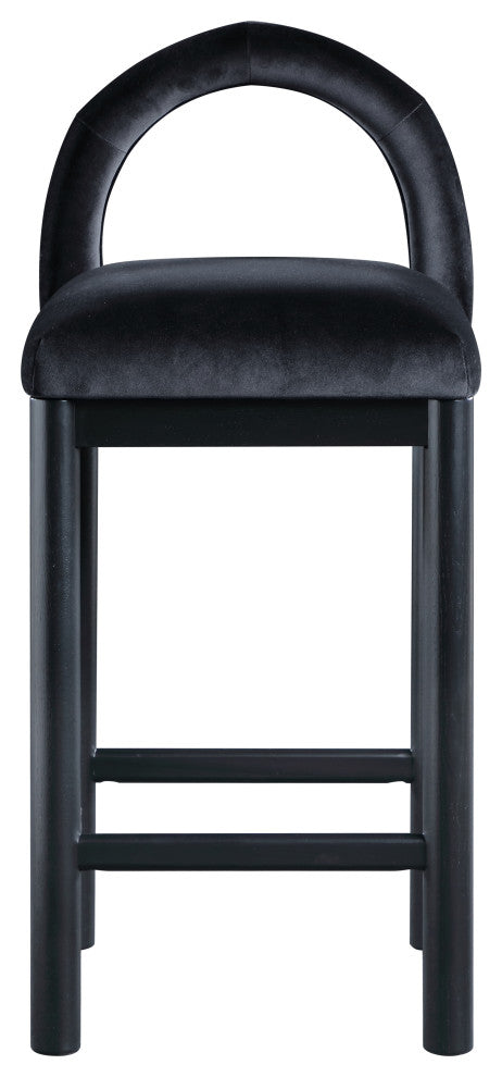Conrad Upholstered Bar and Counter Stool, Black, Velvet, Black