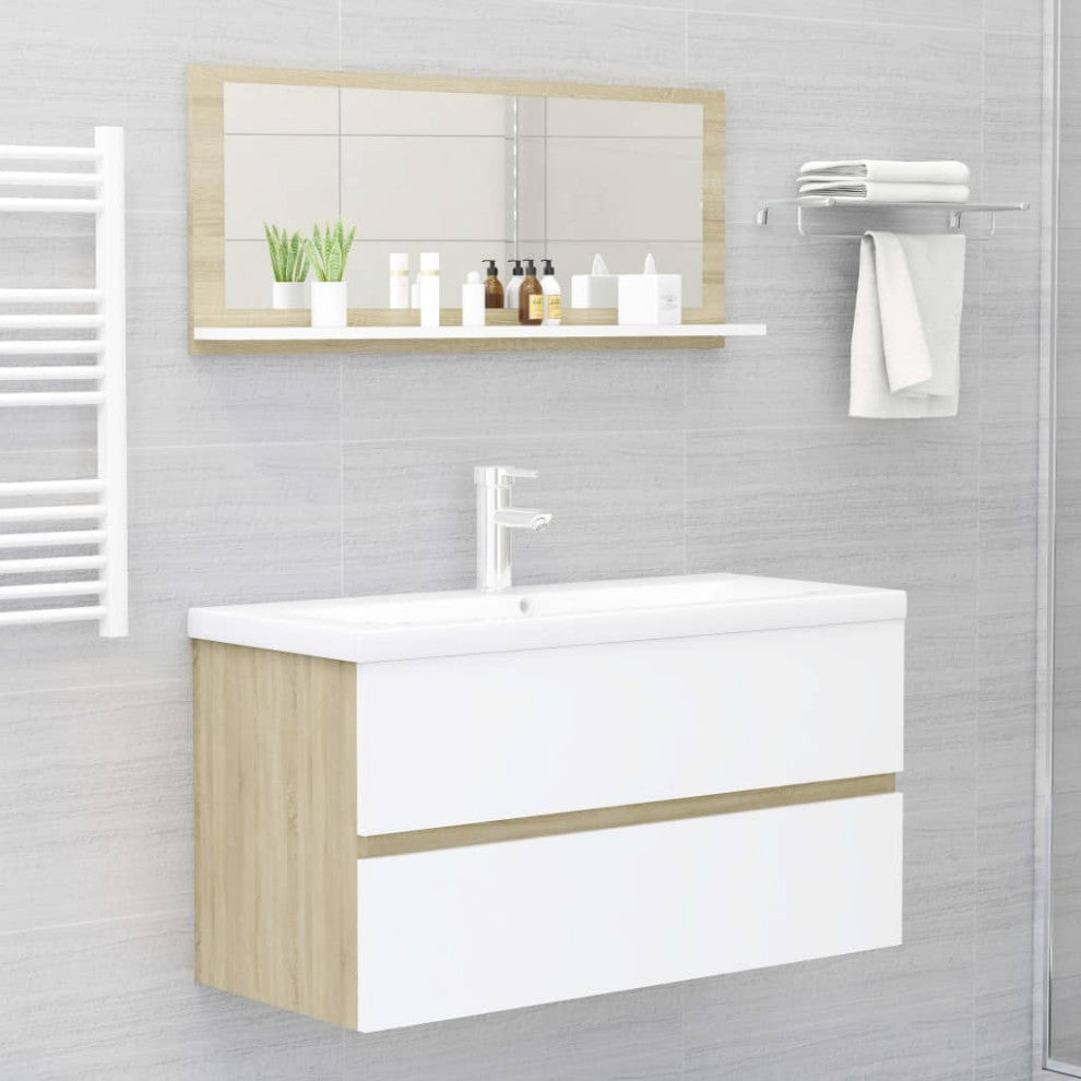 vidaXL Mirror Wall Mounted Bath Mirror White and Sonoma Oak Engineered Wood