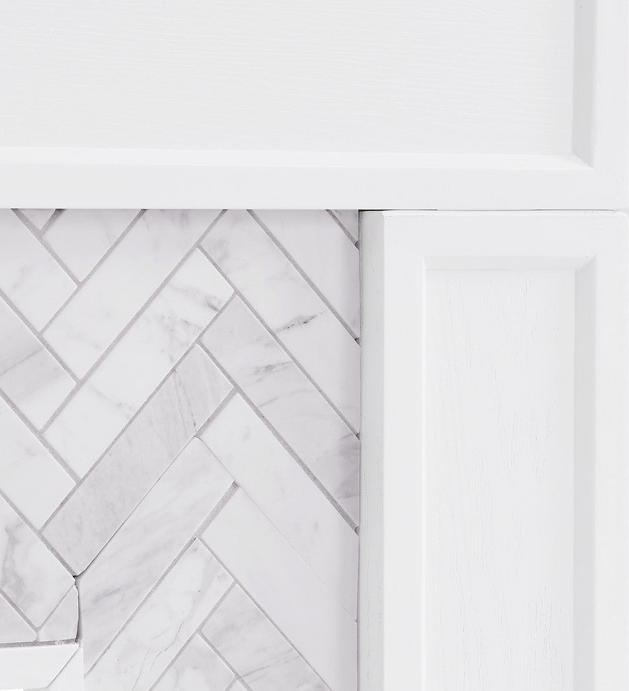 Torron Color Changing Marble Tiled Fireplace, White