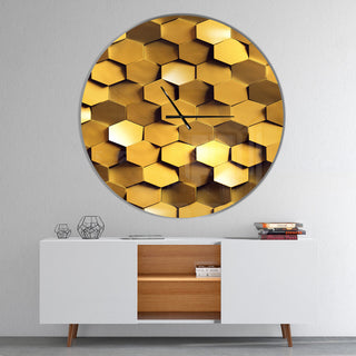 Golden Honeycomb Wall Texture Oversized Modern Metal Clock, 36"x36"