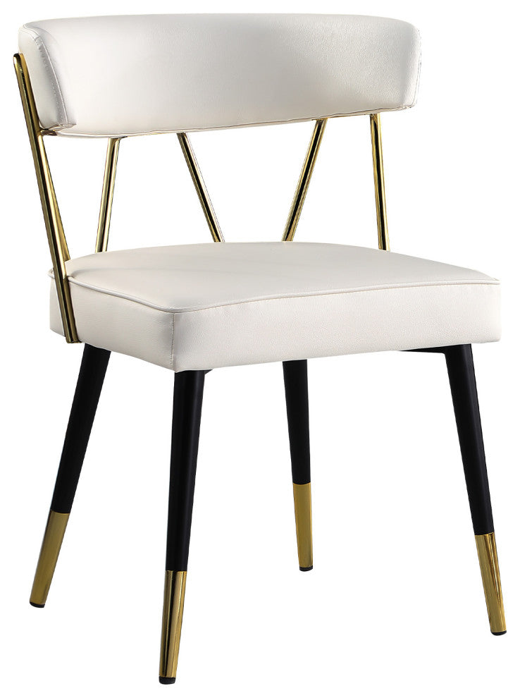 Antoine Glam Dining Chair With Gold Accents, Set of 2, Ivory Faux Leather