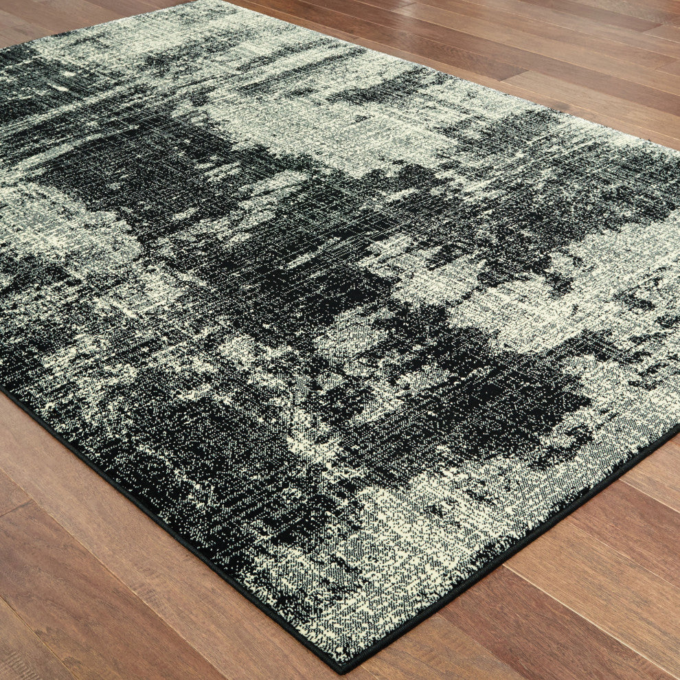 Lauren Distressed Abstract Black/ Ivory Area Rug, 7''10"x10''10"